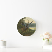 湖に見ているオオシカの背部眺め ラウンド壁時計 (ホーム)