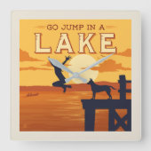 湖に飛び込む スクエア壁時計 (正面)