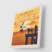 湖に飛び込む スクエア壁時計 (傾斜)