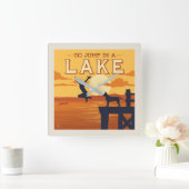 湖に飛び込む スクエア壁時計 (ホーム)