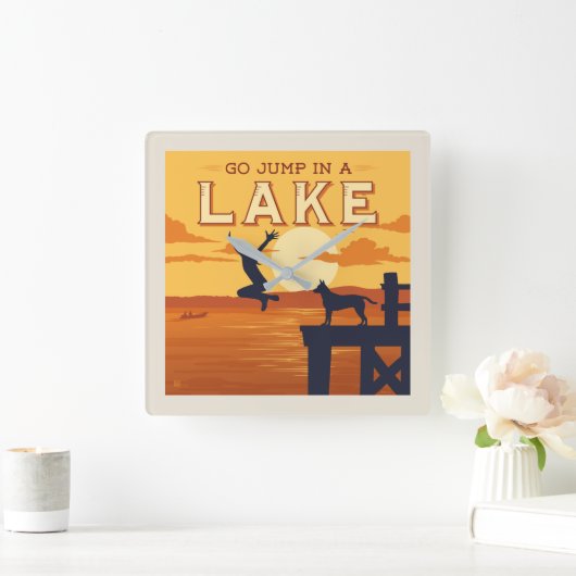 湖に飛び込む スクエア壁時計 (ホーム)