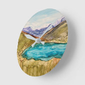 湖のある山  ラウンド壁時計 (傾斜)
