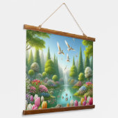 湖のある美しい景色 吊り下げ型タペストリー (傾斜あり)