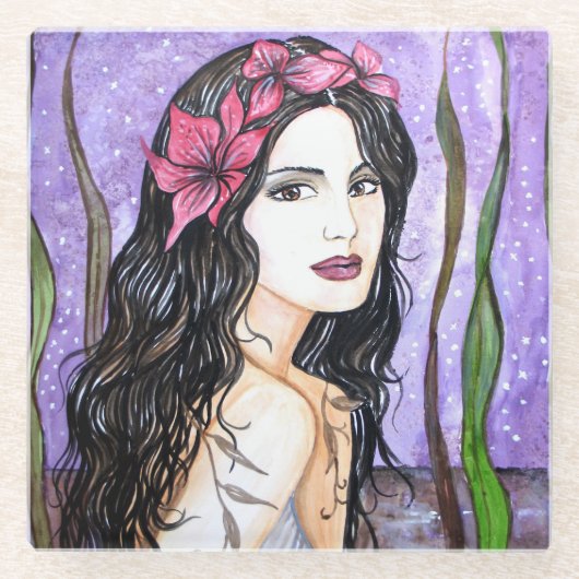 『湖のおとぎ話の女絵画性』 ガラスコースター (正面)