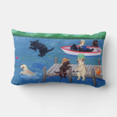 湖のおもしろいのラブラドールの絵を描くこと ランバークッション (裏面)