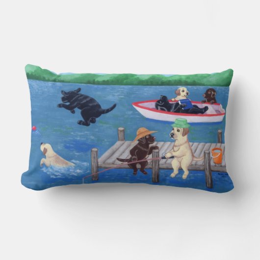 湖のおもしろいのラブラドールの絵を描くこと ランバークッション (正面)