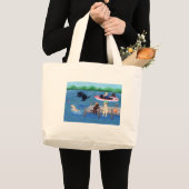 湖のおもしろいのラブラドールの絵を描くこと ラージトートバッグ (正面(商品))