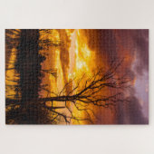 湖のそばの夕日 ジグソーパズル (横)