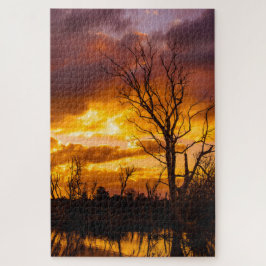 湖のそばの夕日 ジグソーパズル