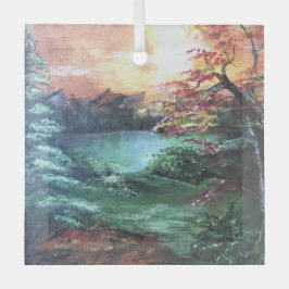 湖のそばの小さな色 ガラスオーナメント