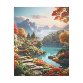 湖のそばの山々 メタルプリント