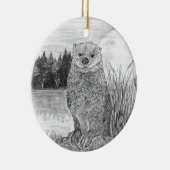 湖のそばの月の下のオッター セラミックオーナメント (右)