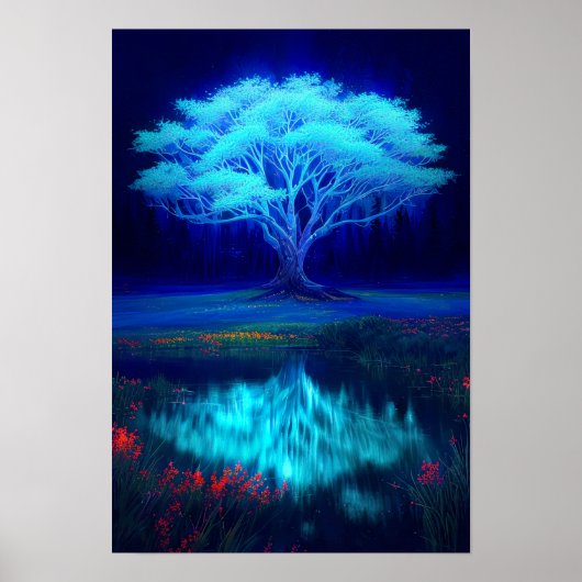 湖のそばの神秘的な青い木 ポスター (正面)