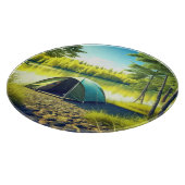 湖のそばの美しい森の中のテント カッティングボード (角)