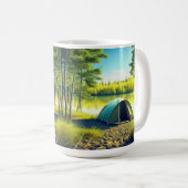 湖のそばの美しい森の中のテント コーヒーマグカップ (正面右)