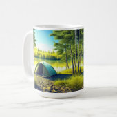 湖のそばの美しい森の中のテント コーヒーマグカップ (正面左)