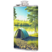 湖のそばの美しい森の中のテント フラスク (左)