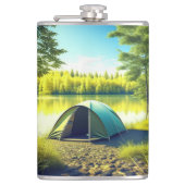 湖のそばの美しい森の中のテント フラスク (正面)