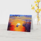 湖のアヒル – Greeting Card カード (黄色い花)