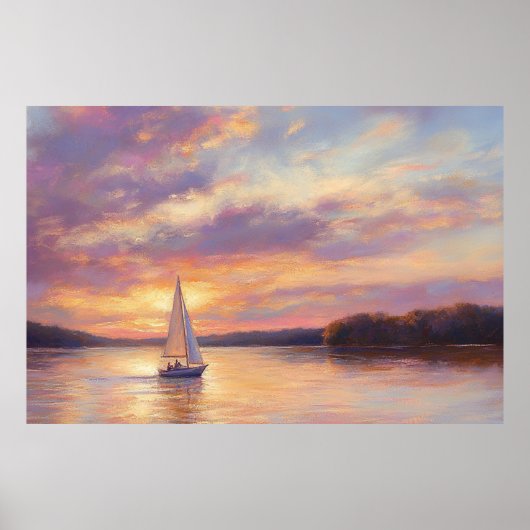 湖のオザークサンセットシルボートウォーター色 ポスター (正面)