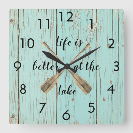 湖のオールで古い青いフェンスを良く スクエア壁時計 (正面)