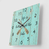 湖のオールで古い青いフェンスを良く スクエア壁時計 (傾斜)