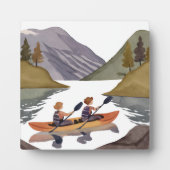 湖のカヤック遊び | 山の自然の水彩画 フォトプラーク (正面)