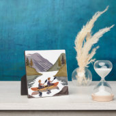 湖のカヤック遊び | 山の自然の水彩画 フォトプラーク (インサイチュ)