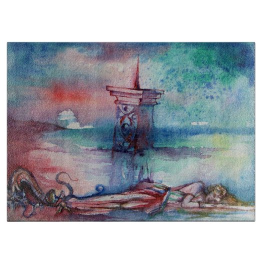 湖のグノーモンと女性 カッティングボード (正面)