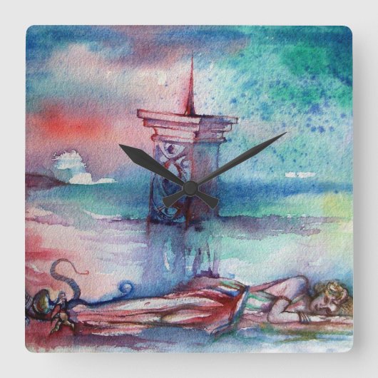 湖のグノーモンと女性 スクエア壁時計 (正面)