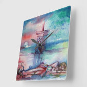 湖のグノーモンと女性 スクエア壁時計 (傾斜)