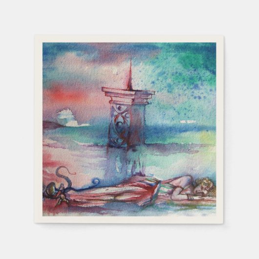 湖のグノーモンと女性 スタンダードカクテルナプキン (正面)