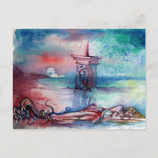 湖のグノーモンと女性 ポストカード (正面)