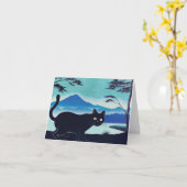 湖のグリーティングカードにスニーキーの黒猫 カード (黄色い花)