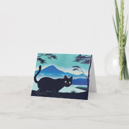 湖のグリーティングカードにスニーキーの黒猫 カード