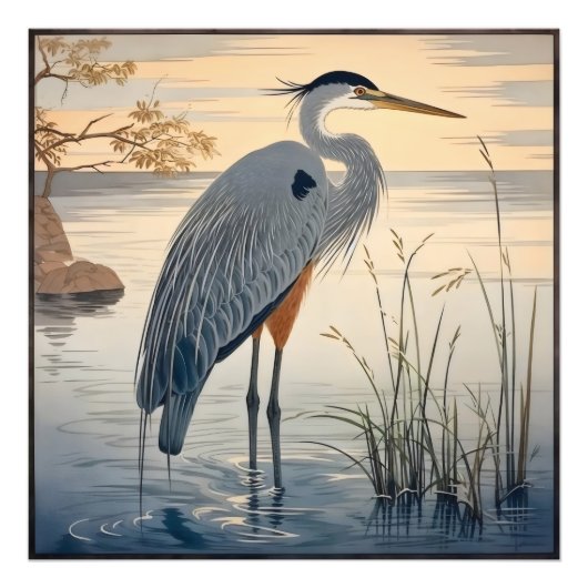 湖のサギ フォトプリント            (正面)