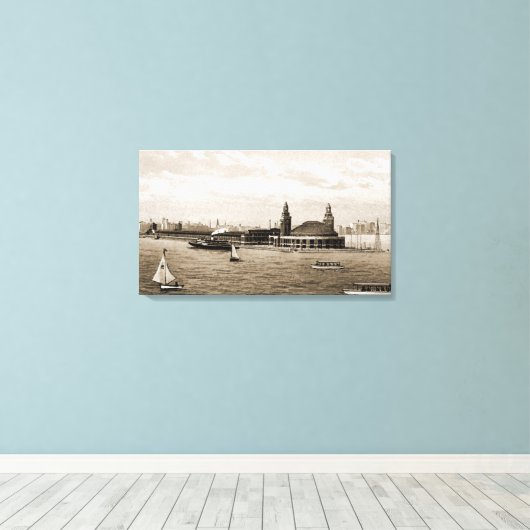 湖のシカゴの20年代の水彩画の芸術からの海軍桟橋 キャンバスプリント (インサイチュ (ウッドフロア))