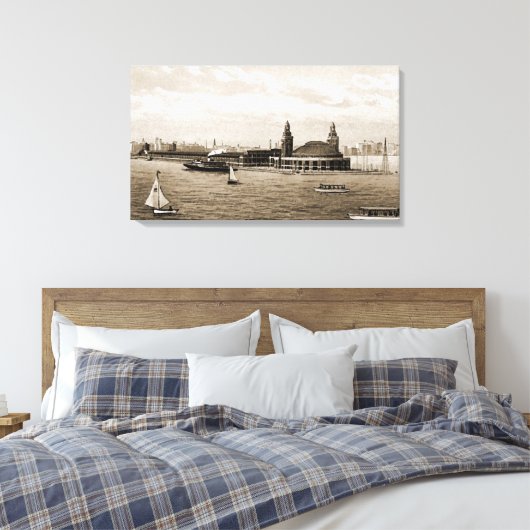 湖のシカゴの20年代の水彩画の芸術からの海軍桟橋 キャンバスプリント (インサイチュ (寝室))