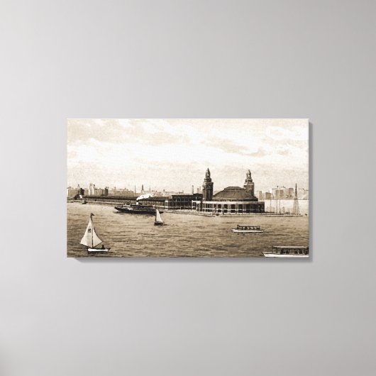 湖のシカゴの20年代の水彩画の芸術からの海軍桟橋 キャンバスプリント (正面)