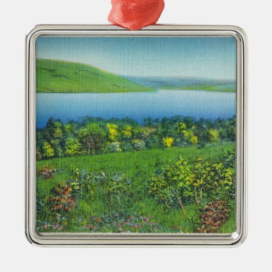 湖のセネカ人ポイント眺め メタルオーナメント (正面)