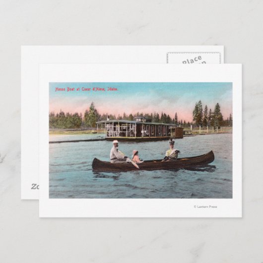 湖のハウスボートの景色 ポストカード (正面/裏面)