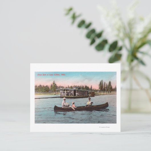 湖のハウスボートの景色 ポストカード (スタンド正面)