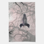 湖のピンクの台所タオルの白黒水潜り鳥 キッチンタオル (縦)