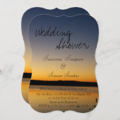 湖のブライダルシャワーの日の出 招待状 (正面/裏面)