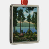 湖のブラウンの白鳥公園の眺め メタルオーナメント (右)