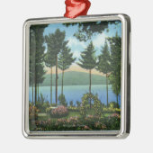 湖のブラウンの白鳥公園の眺め メタルオーナメント (左)
