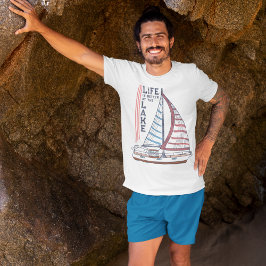 湖のボートで人生は良い Tシャツ