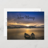 湖のボート山の日没の岩アドレスの変更 案内ポストカード (正面/裏面)