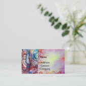 湖のモルガナとドラゴン、ピンクのフローラ渦巻き 名刺 (スタンド正面)