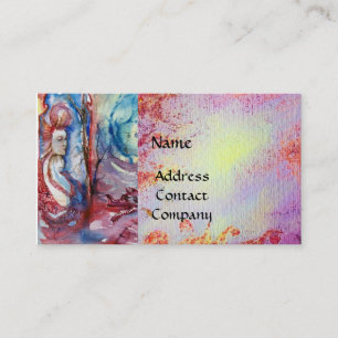 湖のモルガナとドラゴン、ピンクのフローラ渦巻き 名刺